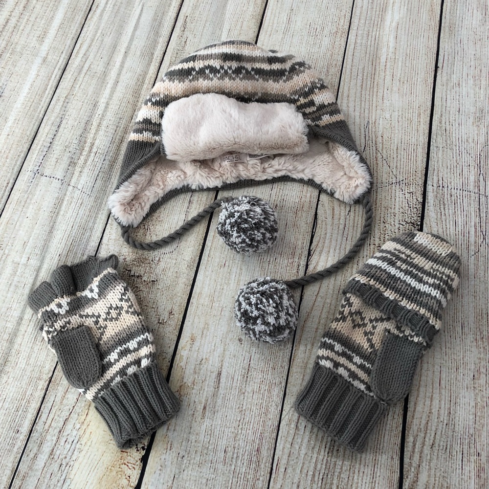 Fair Isle Pom Pom Tracker Hat & convertible gloves